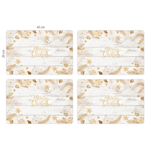 VINILIKO, set de 4 individuales de mesa Navidad oro y madera blanca 4u-30x45 cm