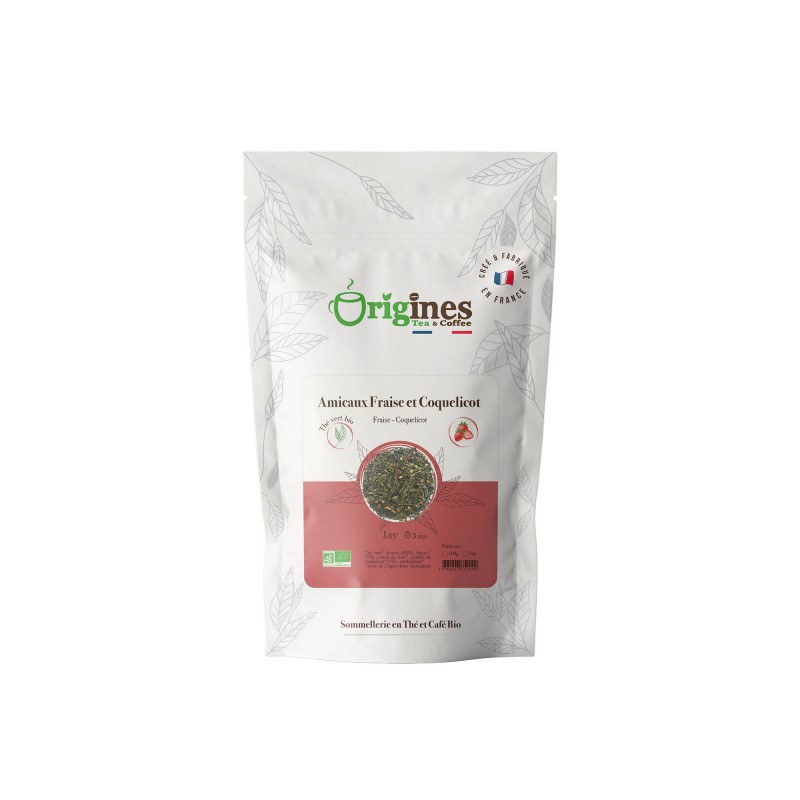 Amicaux Fraise et Coquelicot - Thé Vert Bio Fraise Coquelicot - Sachet 100g