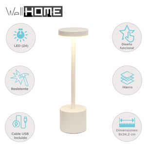 Well Home Lámpara de Mesa color Blanco con 24 luces LED blanco cálido con 3 modos de iluminación Ø8x34,2cm