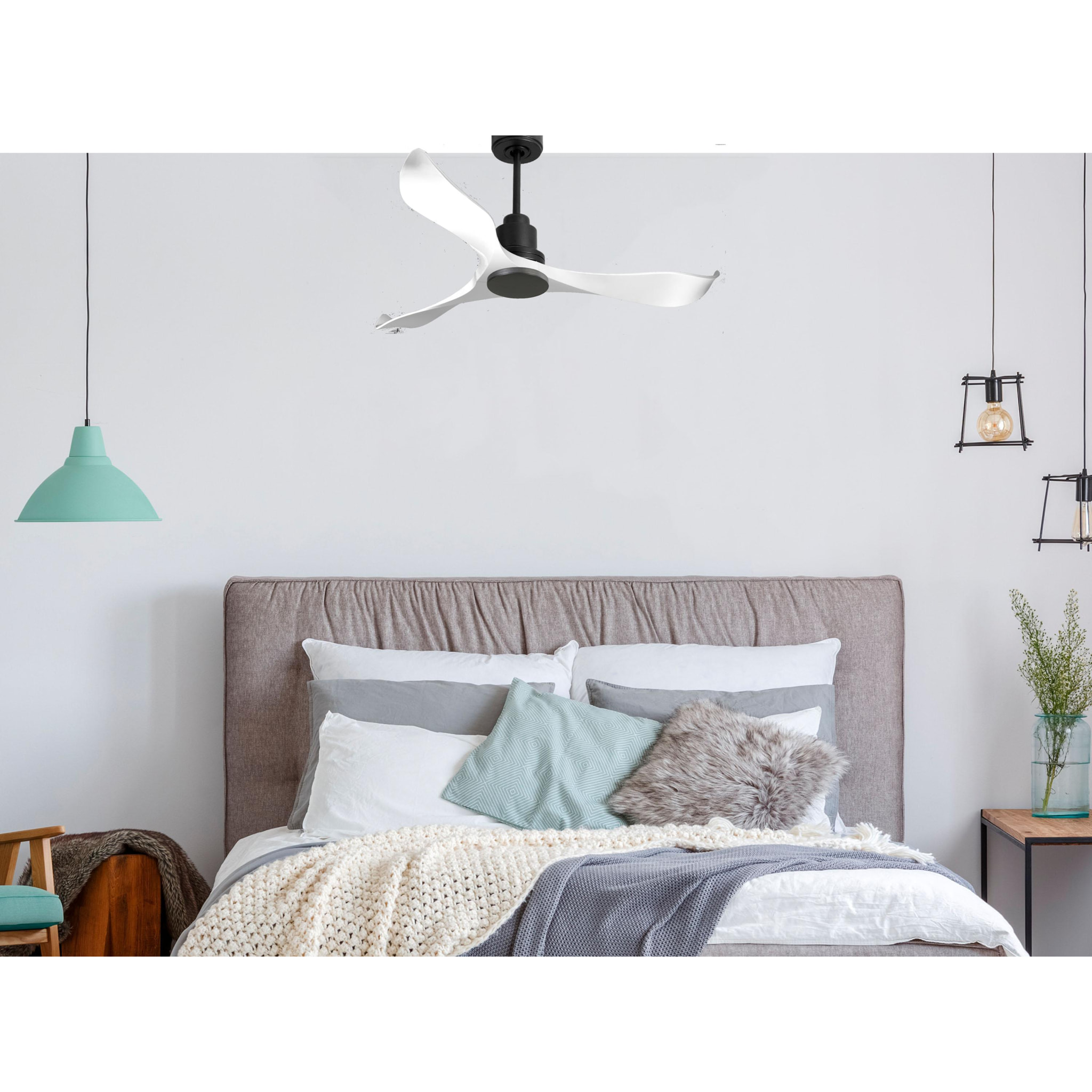 Ventilateur de plafond Réversible  Thermostat Wifi Moteur à courant continu Toits en pente Télécommande Adaptateur 2/3 Lames Hypersilence Mémoire