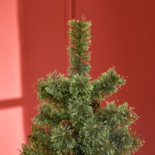 Sapin de Noël artificiel Ø 87 x 180H cm - 450 branches épines imitation Nordmann grand réalisme - 28 pommes de pin - métal PVC vert