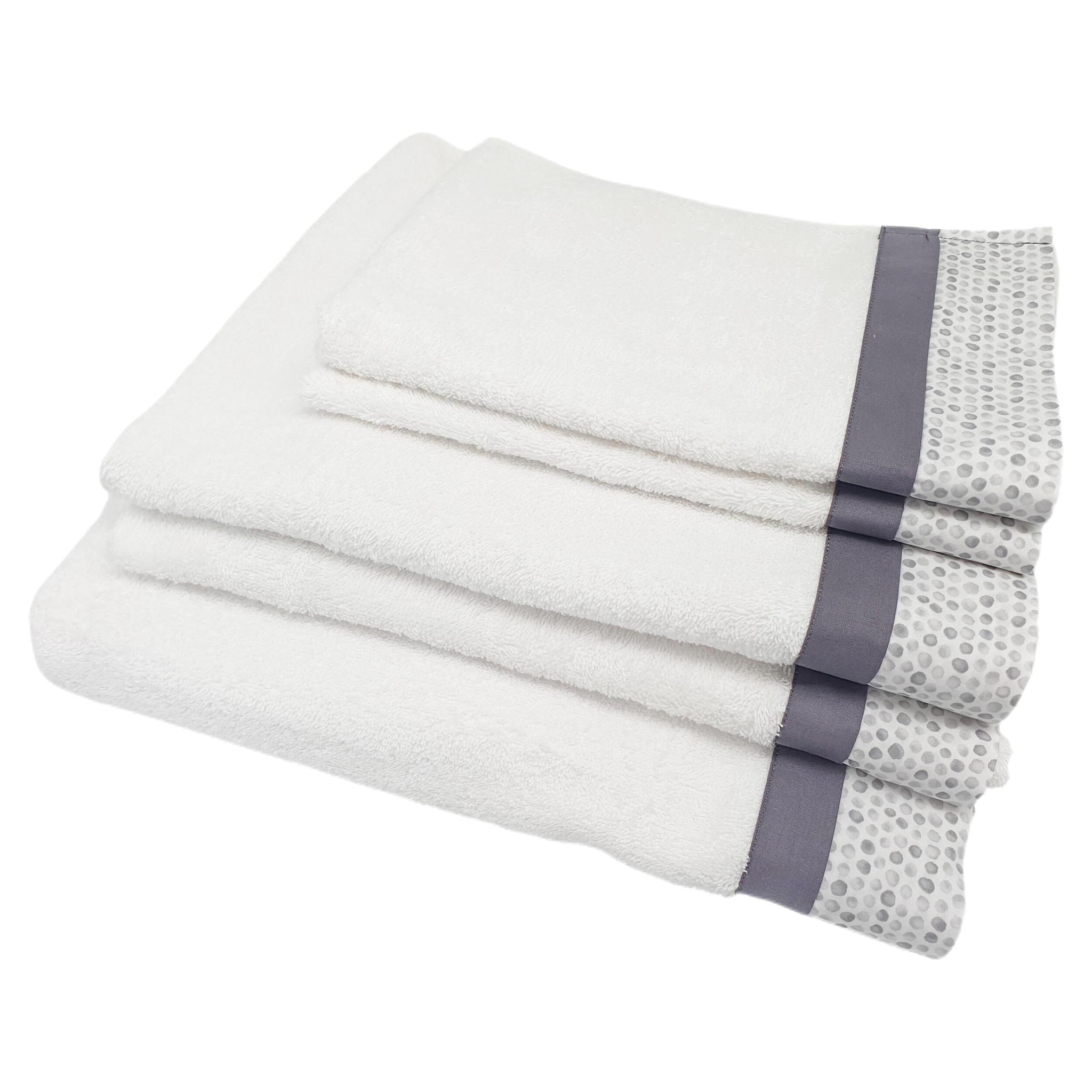 Set Spugna PALLINI 5 Pezzi: 2 Viso+2 Ospite + 1 Telo Bagno - 450 gr/m² - Bianco - Puro Cotone