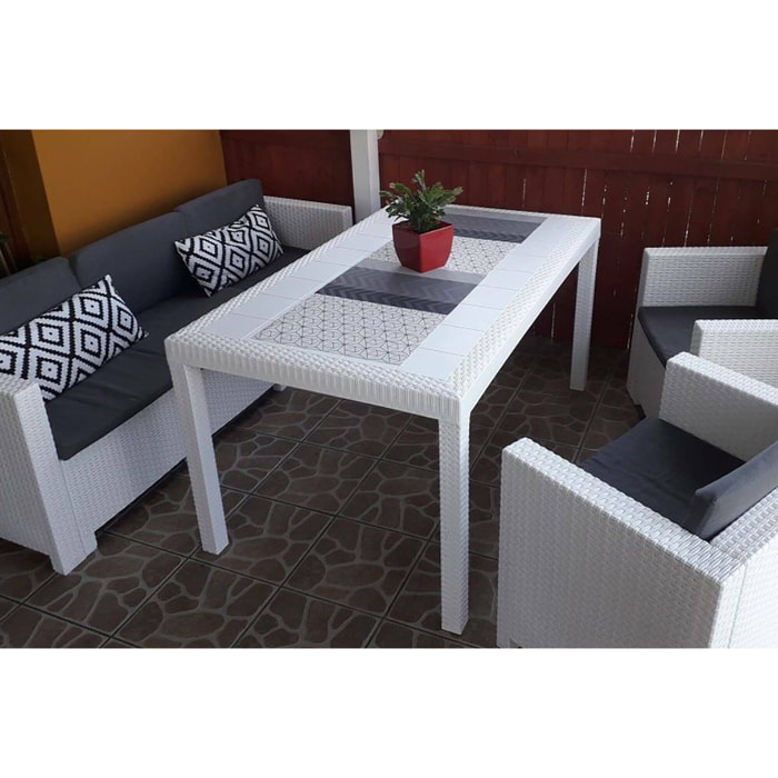 Tavolo da esterno Giove, Tavolo rettangolare da giardino, Tavolo da giardino multiuso effetto rattan, 100% Made in Italy, Cm 150x90h74, Bianco