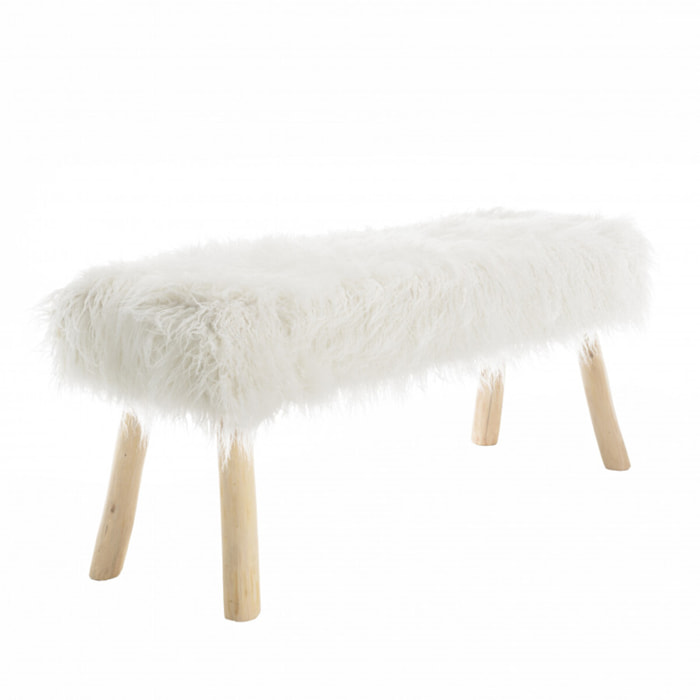 CHARLES - Banc 120x40cm peau de mouton couleur ivoire pieds bois naturel