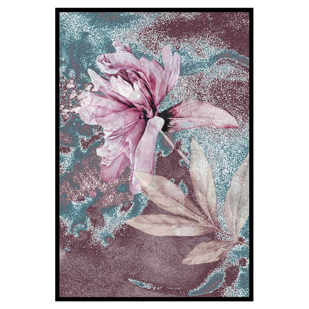 Affiche encadrée fleur rose texturée Affiche + cadre en métal - Noir