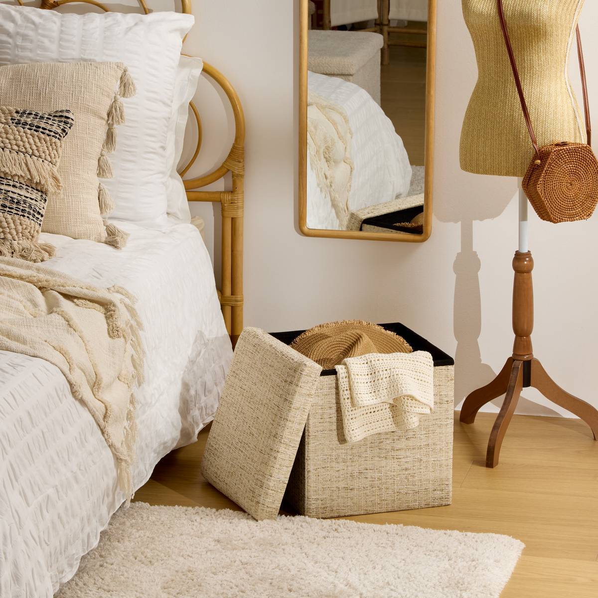 Pouf Coffre Pliable Olma 38x38cm Creme