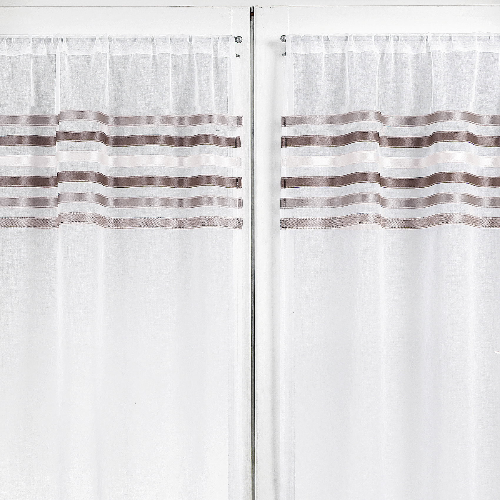 Rideau droit à la paire en Etamine Rayures horizontales - Taupe
