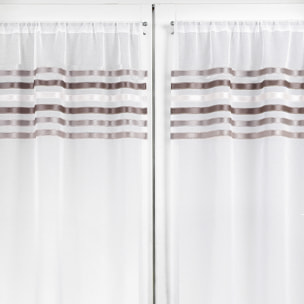 Rideau droit à la paire en Etamine Rayures horizontales - Taupe