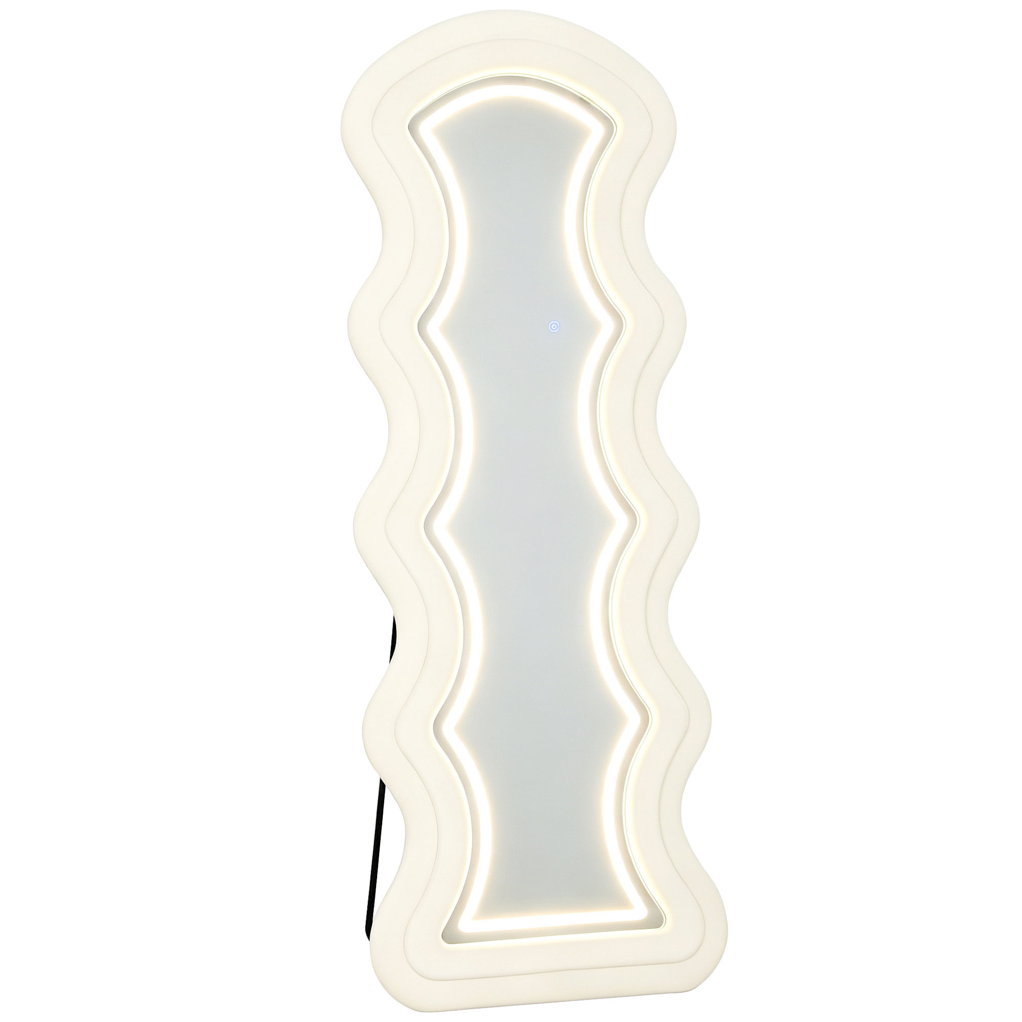 Miroir LED ondulé pleine longueur 160x60cm 3 couleurs cadre effet velours crème