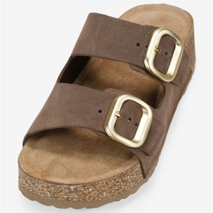 Sandalias de cuña marrones en piel con hebillas