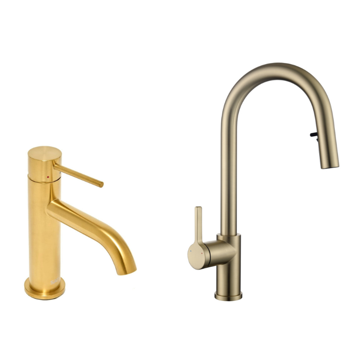 Aurum set mitigeur lavabo + mitigeur cuisine Ceramia Timeless acier inoxydable, douchette extractible, or brossé (SATTMLBA285BG)