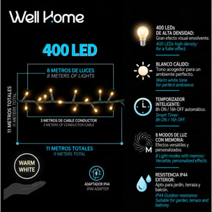 Guirnalda Iluminación navideña con 400 LED Blanco Cálido - 8 metros
