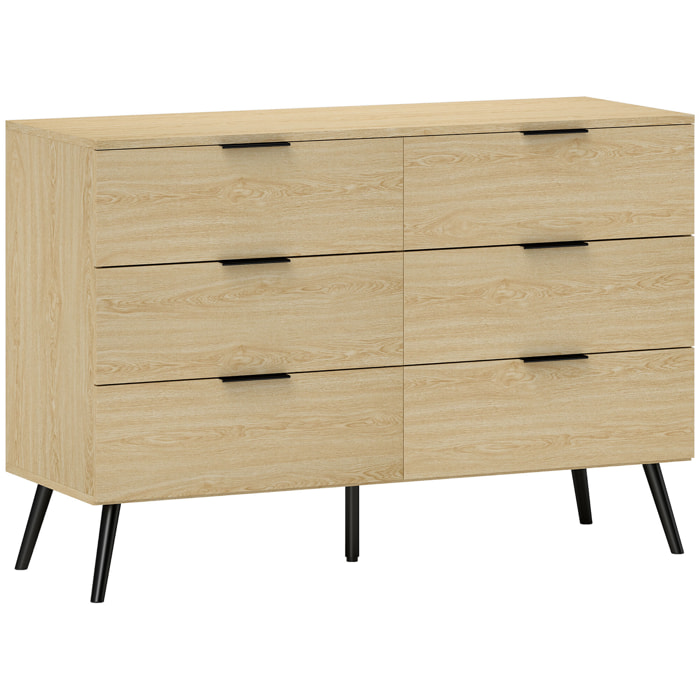 Commode 6 tiroirs style scandinave - dim. 110L x 40l x 75H cm - métal noir aspect bois clair