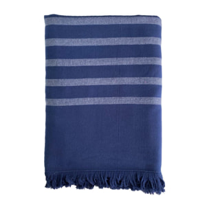 Fouta doublée éponge - Alanya Bleu marine - 140x180cm - 400g/m²