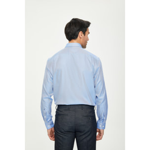Camicia Uomo 1 Bottone Francese Twill Riga Media Blu Inchiostro\Bianco