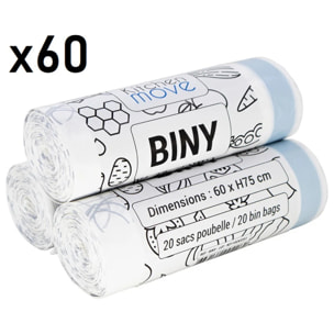 60 sacs poubelles résistants BINY 30L/50L