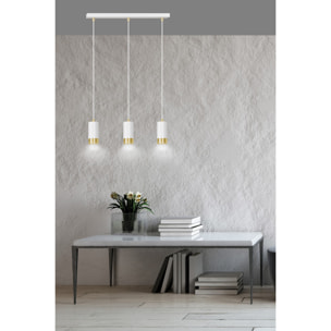 Lampada a sospensione Fumiko in acciaio bianco e oro