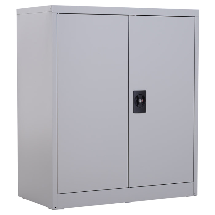 Armario Archivador Metálico, Archivador de Oficina, con 2 Puertas, Cerradura, Estante Ajustable, Armario Metálico para Sala de Estar, Estudio, 80x40x92,5 cm, Gris