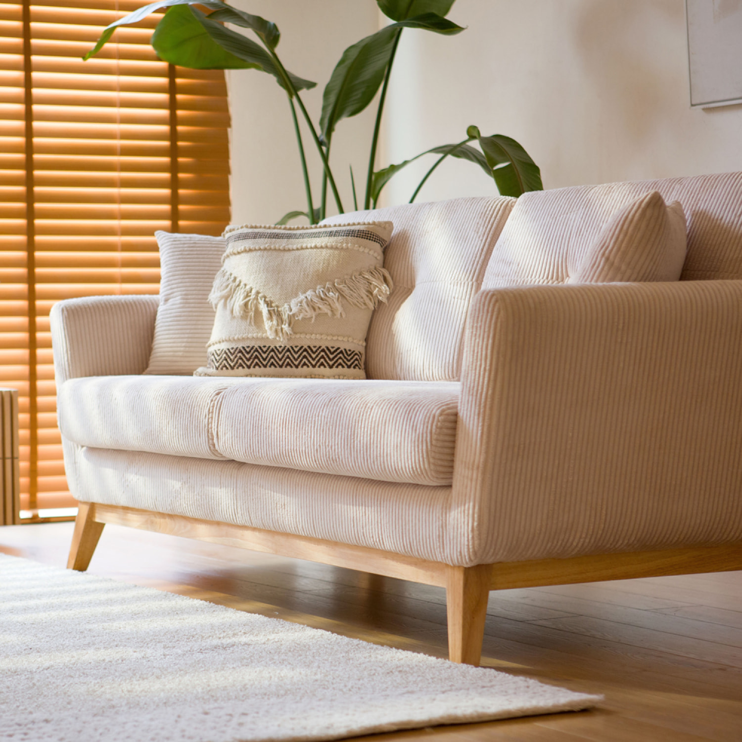 OSLO Canapé 3 places scandinave velours côtelé beige