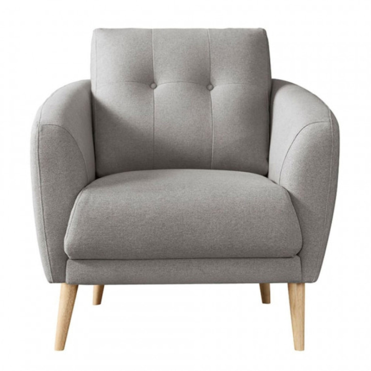 Fauteuil en tissu gris capitonné avec piètement en bois massif - SIENNA