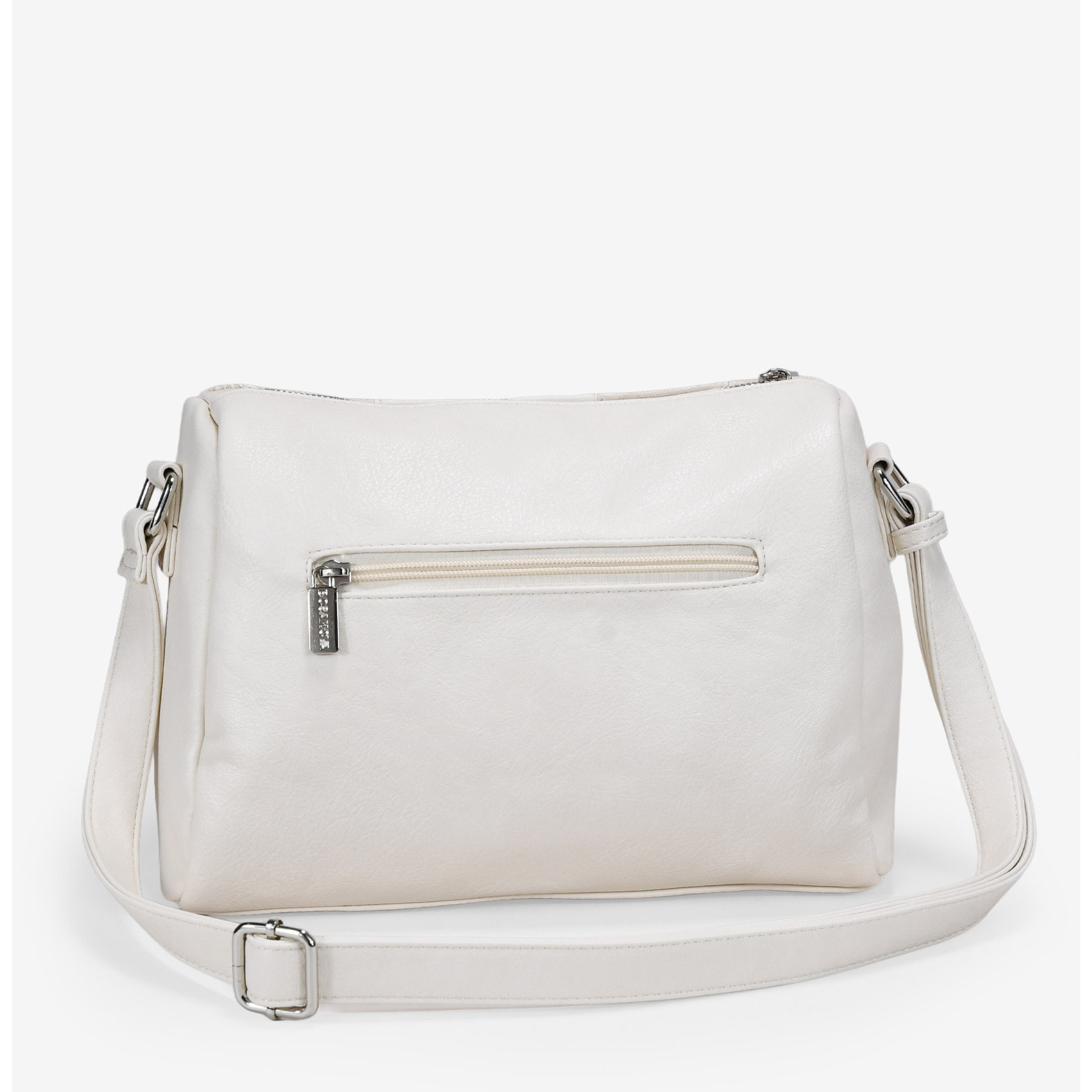 Bolso bandolera beige con cremallera y tachas