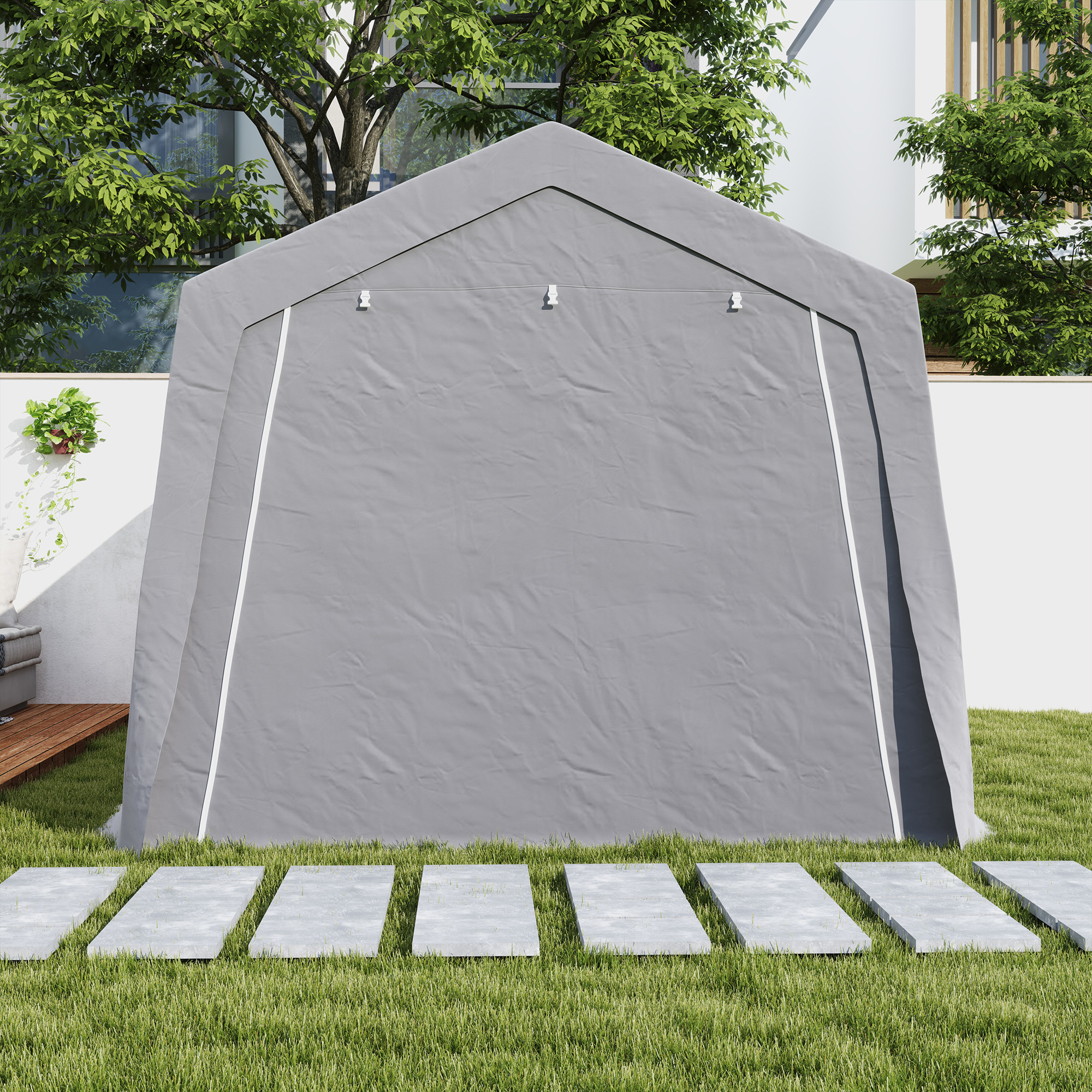 Tente de stockage - abri de jardin - tente de rangement dim. 3 x 4,5 x 2,5 m - métal galvanisé PE gris
