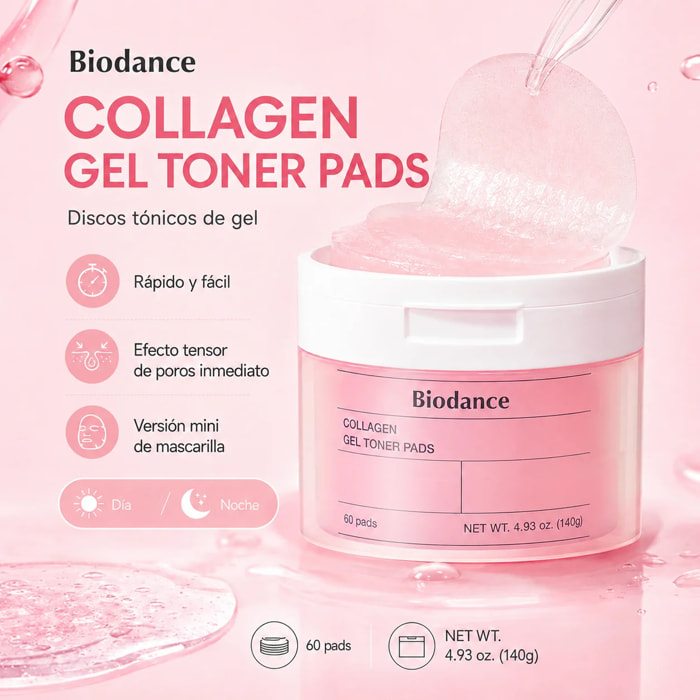 Mascarilla hidratante y calmante Collagen Gel Toner Pads Biodance 60 discos