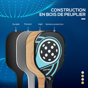 Lot de 4 raquettes de pickleball 4 balles jaune et sac de transport bleu noir