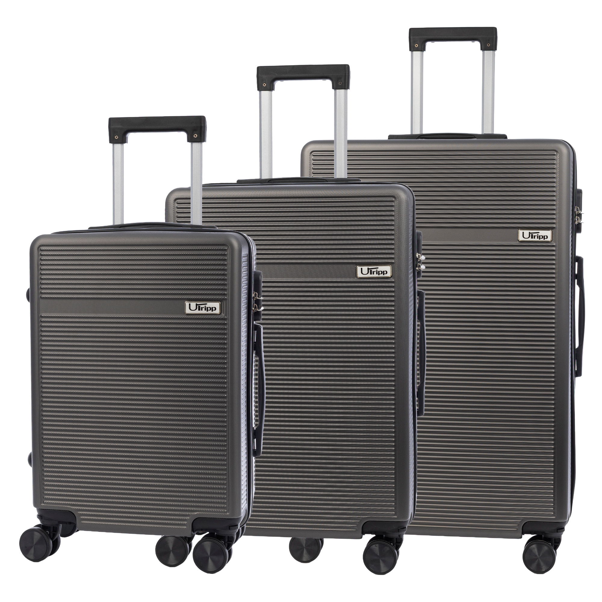 Set di 3 valigie Trolley, in materiale leggero ABS ad alta resistenza. Chiusura numerica e 4 ruote doppie rimovibili e girevoli a 360°.