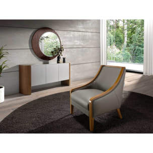 Aparador Angel Cerdá con estructura de Madera MDF lacada en plata y patas de madera en nogal 160x45x80cm