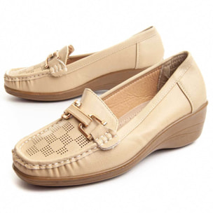 Mocasines de Cuña - Beige - Altura: 5 cm