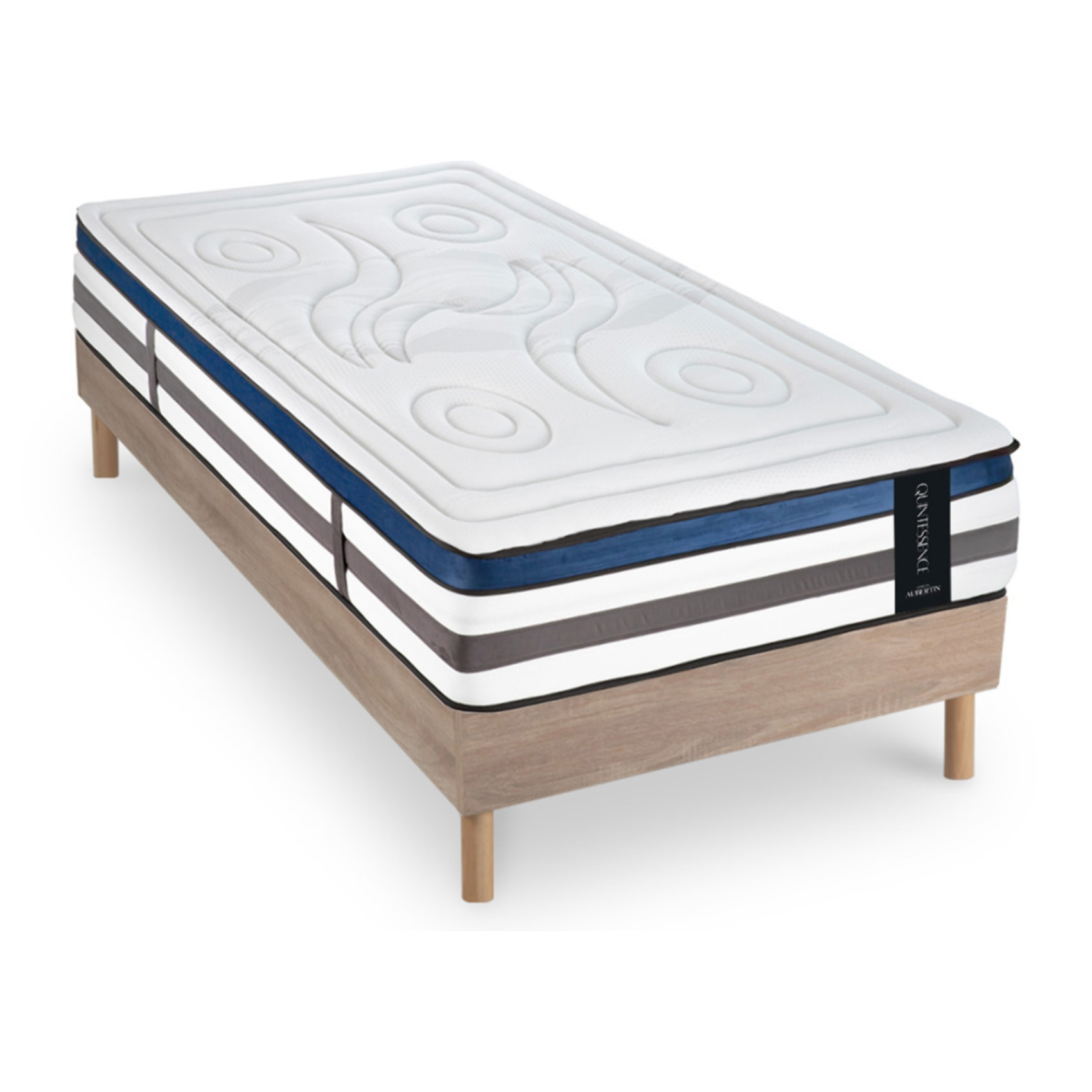 Ensemble Matelas Quintessence & Sommier Kit Bois, Mémoire de Forme & Haute Densité, 30 cm, Accueil Enveloppant, Soutien Ferme