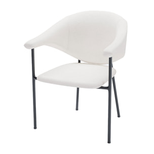 Lot de 2 chaises avec accoudoir design en velours blanc crème