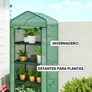 Invernadero de Exterior con 4 Estantes y Ruedas, Invernadero de Jardín con Puerta Enrollable, Marco de Acero y Cubierta PE 140g/ãŽ¡ Anti-UV, Impermeable para Terraza, Patio, 69x50x165 cm, Verde
