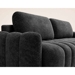 Silvia - Canapé droit 3 places convertible avec coffre - en tissu bouclette - Gris foncé
