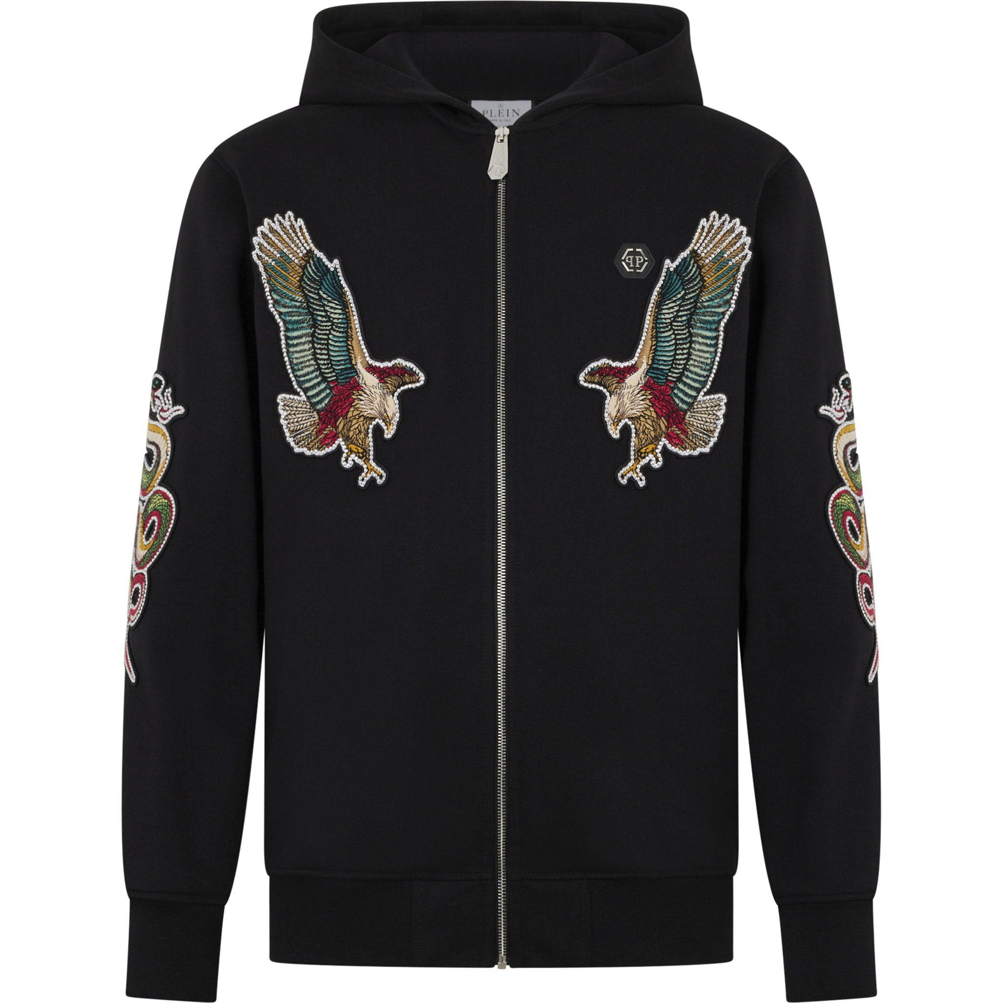 PHILIPP PLEIN Zip Hoodie Tattoo Patches