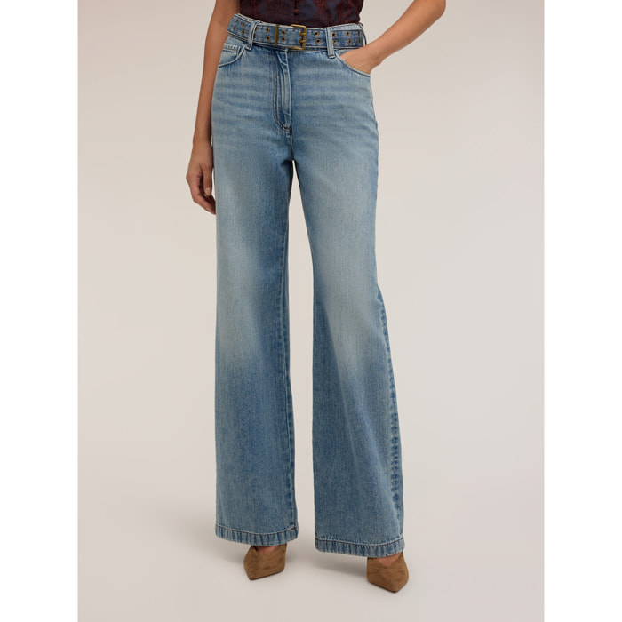 Motivi - Jeans palazzo washed con cinturón con tachuelas - Light - blue