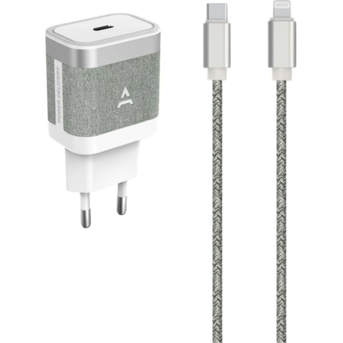 Chargeur secteur ADEQWAT 30W + cable USB-C / Ligthning