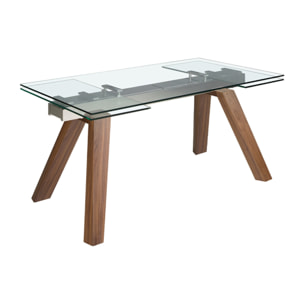 Mesa comedor extensible rectangular con tapa de cristal templado 160x90x76cm