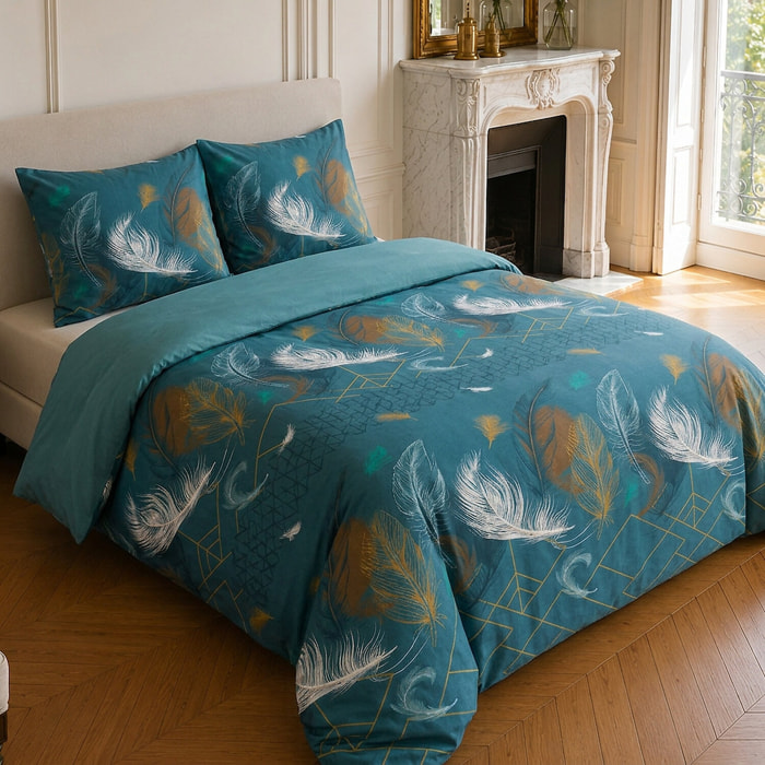 Parure housse de couette 100% coton motif tropical - PALOMA