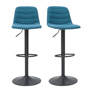 Tabourets de bar réglables pivotants 360° en tissu et métal bleu canard (lot de 2) SAURY