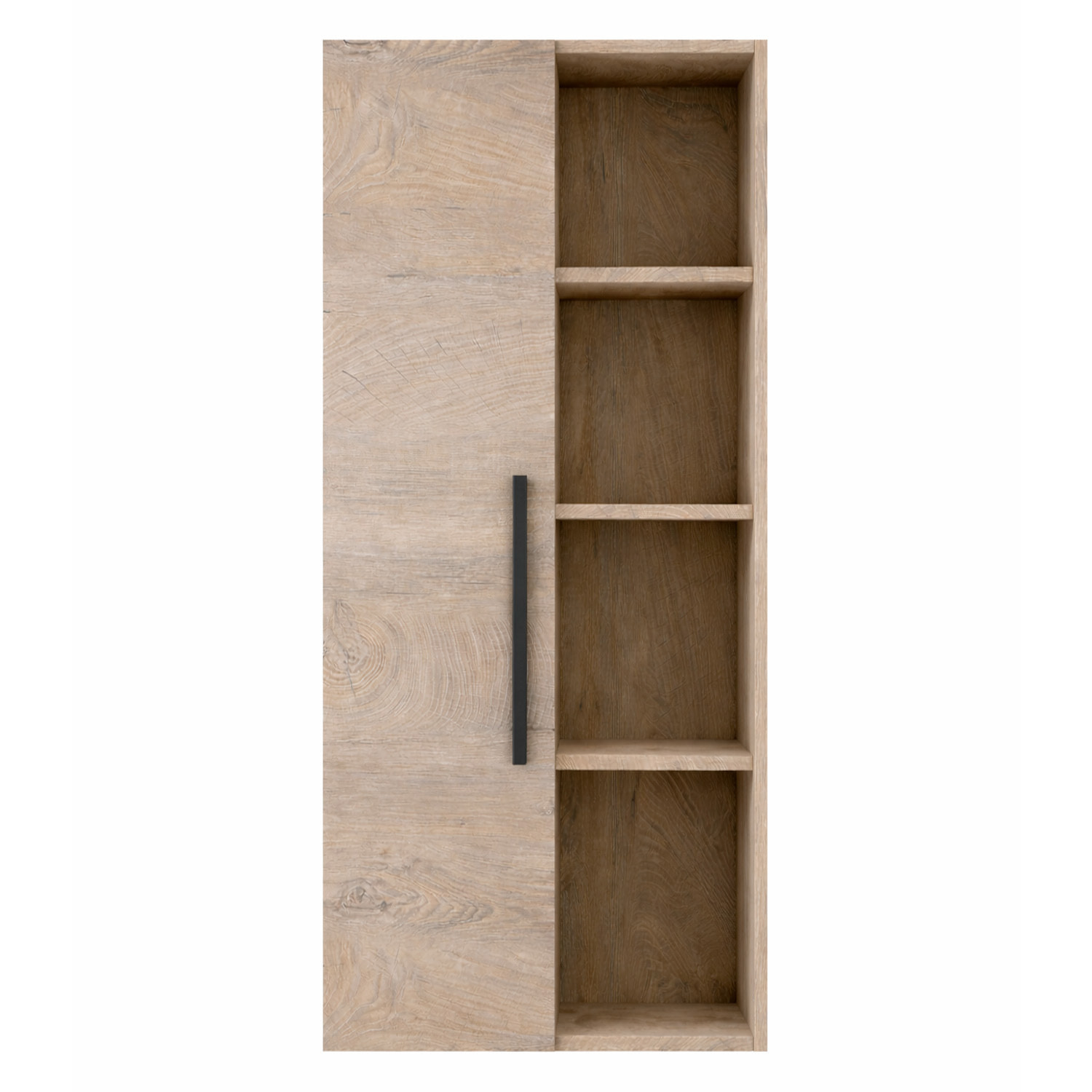 Colonna Sospesa Multiuso Con 1 Anta E 5 Vani A Giorno Mobile Armadietto Bagno Pensile Salvaspazio Chiusura Assistita 150 x 25.5 x 50 Cm Rovere Alaska