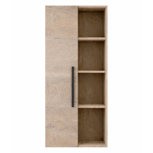 Colonna Sospesa Multiuso Con 1 Anta E 5 Vani A Giorno Mobile Armadietto Bagno Pensile Salvaspazio Chiusura Assistita 150 x 25.5 x 50 Cm Rovere Alaska