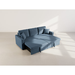 Cyrus - Canapé droit 3 places convertible en velours côtelé - Bleu