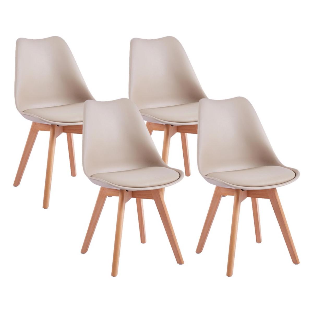 Set 4 sedie da pranzo con gambe legno e cuscino Beige - Candice