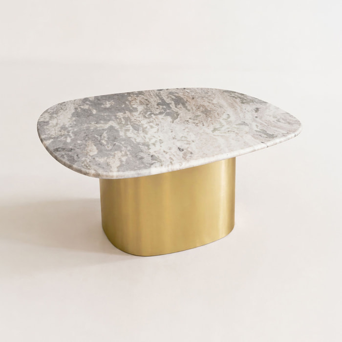 Table basse en marbre gris et pied en métal doré FEDJE