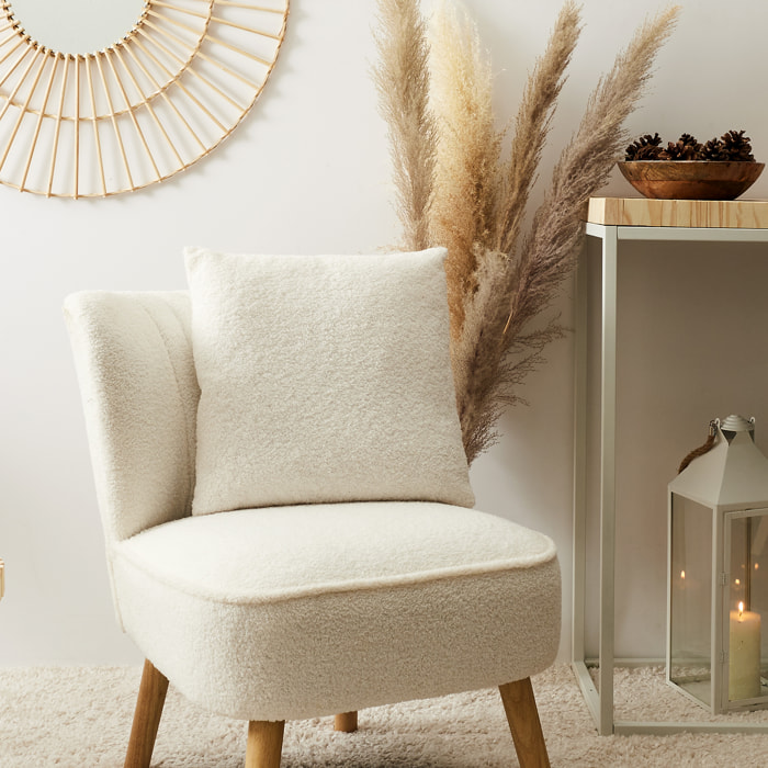 Coussin - HOME DECO FACTORY - Déhoussable - Boucle - Beige