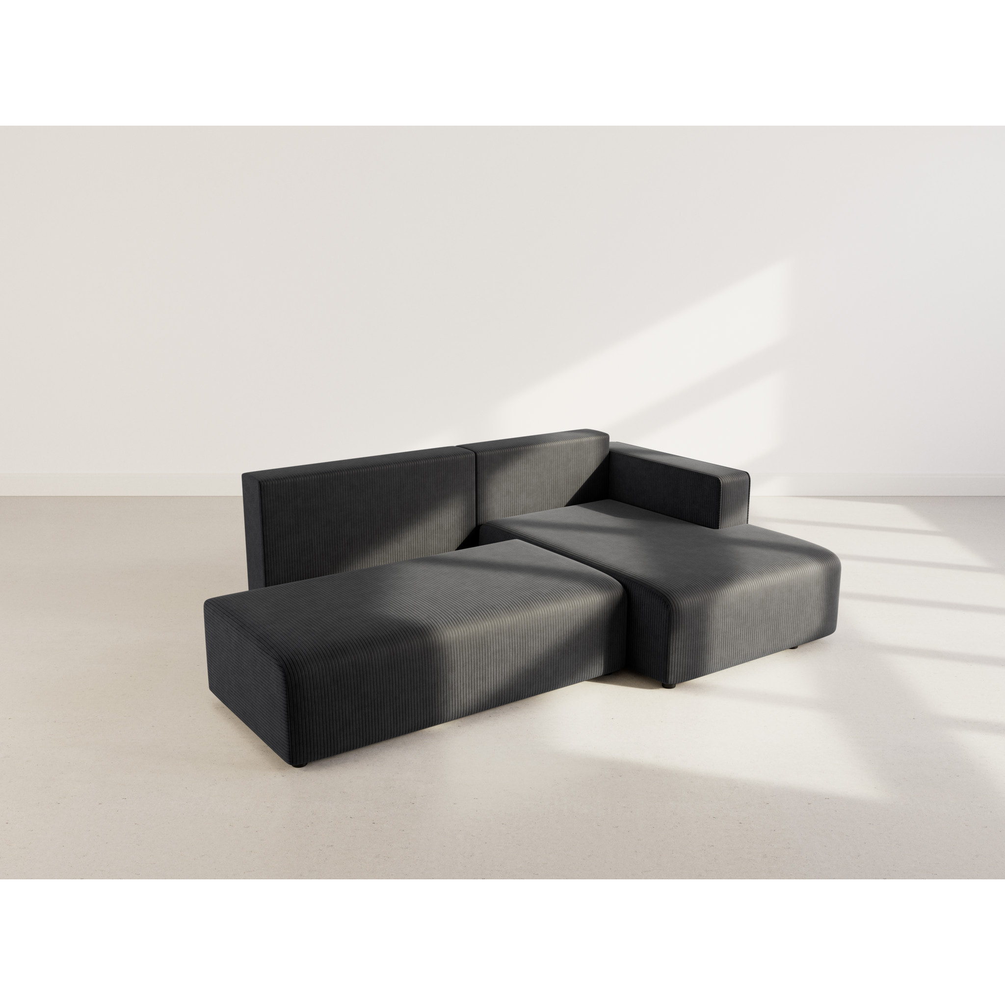 Topaze - canapé d'angle droit 4 places convertible avec coffre en velours côtelé - Noir