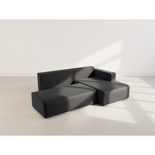 Topaze - canapé d'angle droit 4 places convertible avec coffre en velours côtelé - Noir