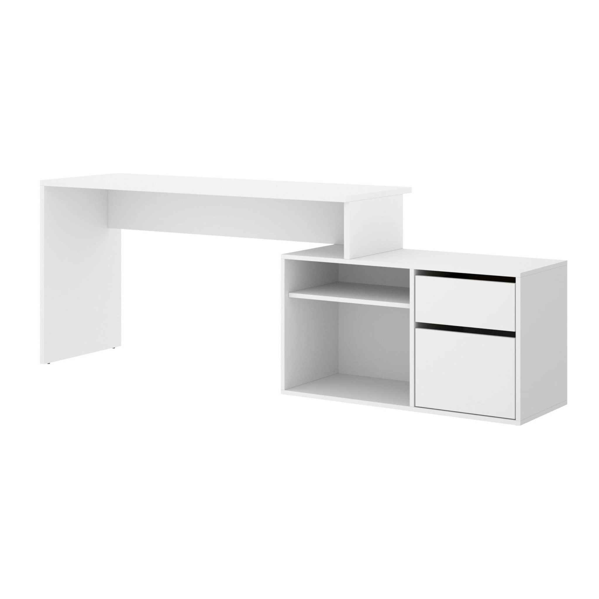 Scrivania Andor, Scrittoio multiposizione da ufficio o cameretta, Tavolo da studio angolare multiuso, 139x92h75 cm, Bianco
